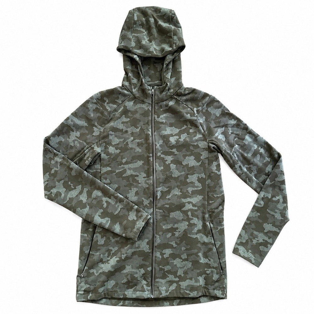 Lululemon Hooded Full Zip Jacket Women Small Green Camo Running Thumbholes